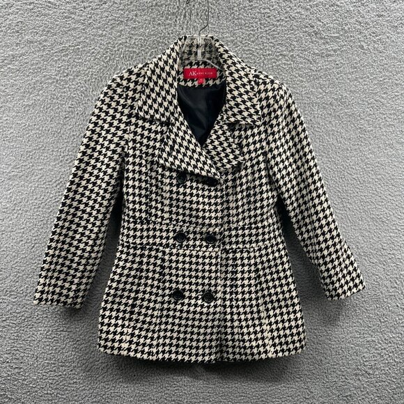 Anne Klein Women Jacket Medium Reto Mod Houndstooth Wool Blend Double Breasteded - Picture 1 of 11